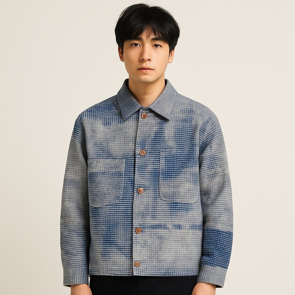 Despise Gossip Checkered Chore Jacket Men Long Sleeve Blue Canvas Casual S M